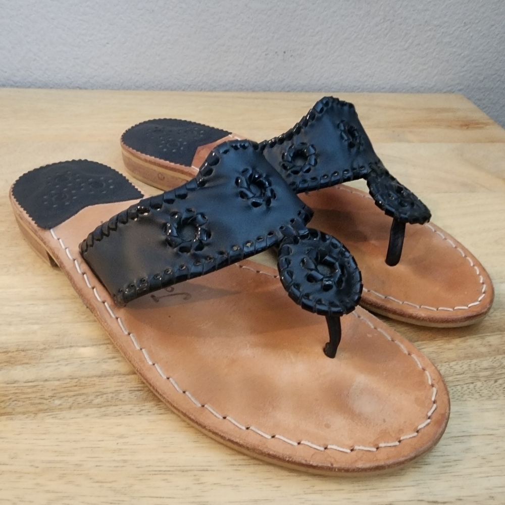 Jack Rogers Womens Flat Sandals Thong Block Heel Slip On Leather Black Size 8